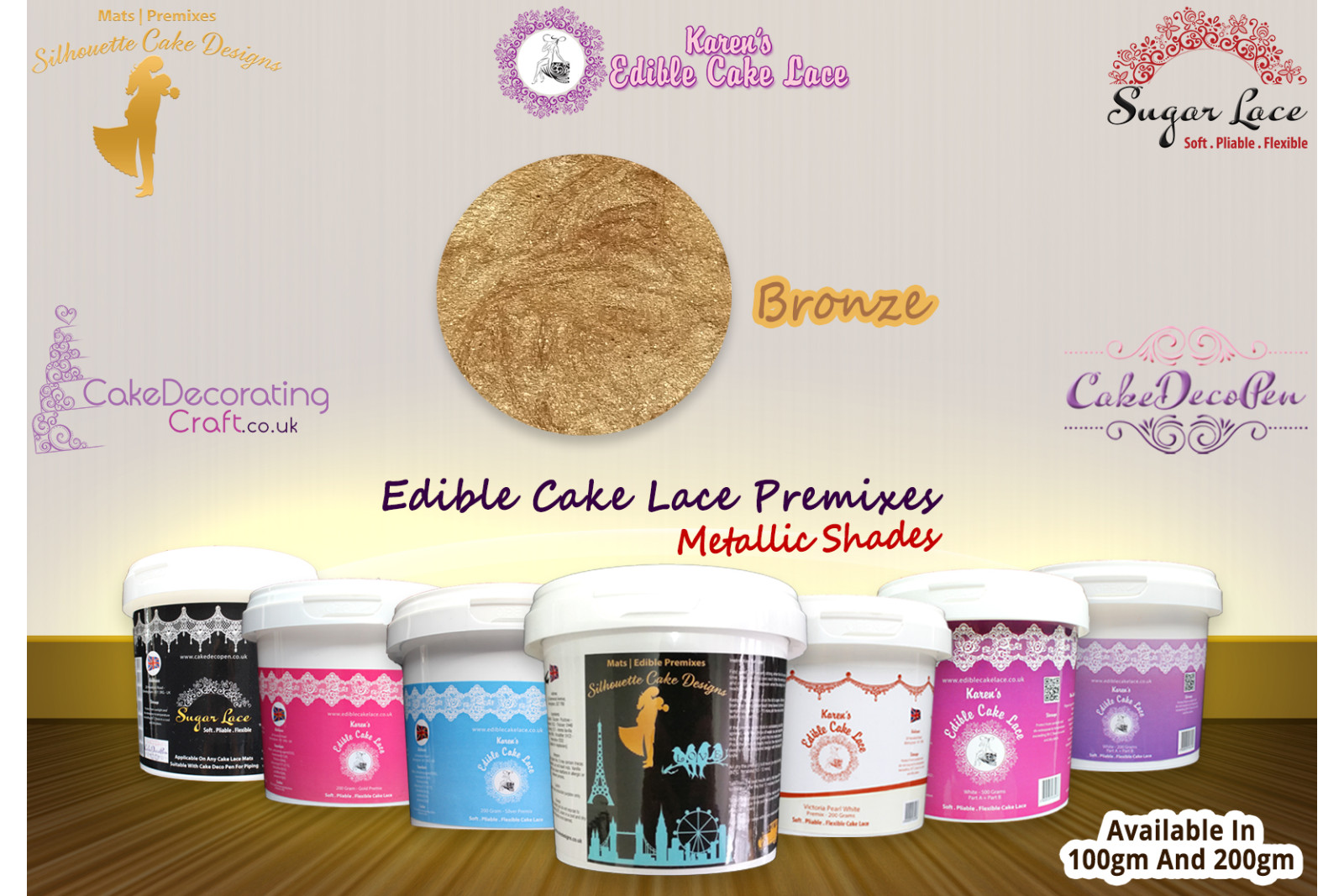 Bronze Colour | Edible Cake Lace Premixes | Metallic Shade | 200 Grams